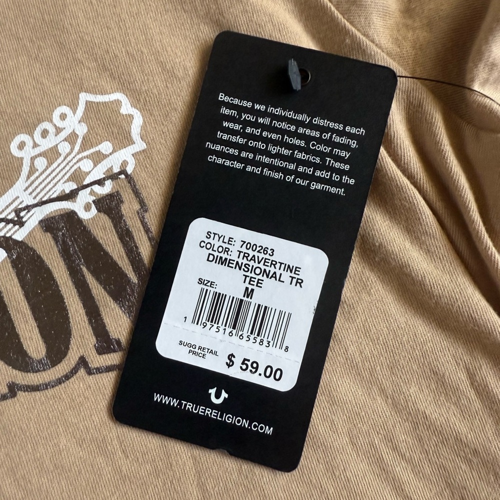 True Religion Men's Dimentional Logo T-Shirt-BEIG-NWT Size M - Picture 8 of 9